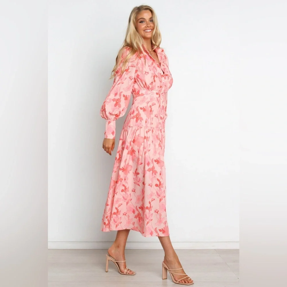 Petal & pup floral long sleeve button front midi dress nwot - Picture 3 of 5